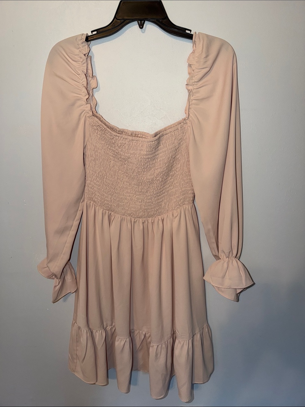 Women’s Blush Pink Smocked Square-Neck Dress